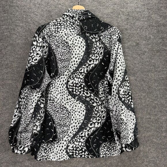 All Hours Shirt Women L Large Black Geometric Button Up Collared Long Sleeve - Picture 2 of 8